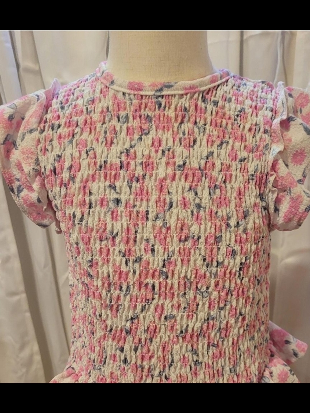 Little Lass Pink Floral Smocked Puff Sleeve Top
